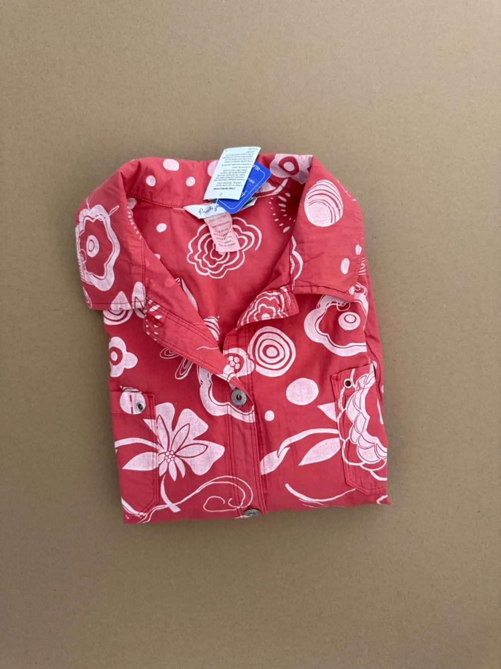 fresh produce Red Floral Button-Up pacific broad cloth jacket NWT size large - Picture 8 of 8